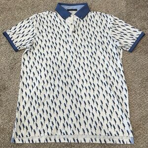 Greyson Polo Golf Shirt Mens Medium Performance Blue Parrot All Over Print